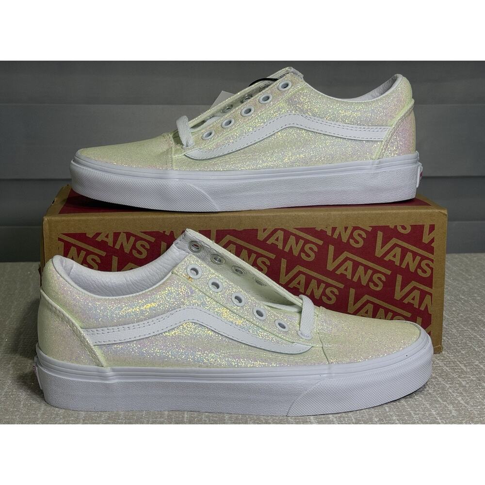 Vans Iridescent White Glitter Low-Top Sneakers / UV light activated
